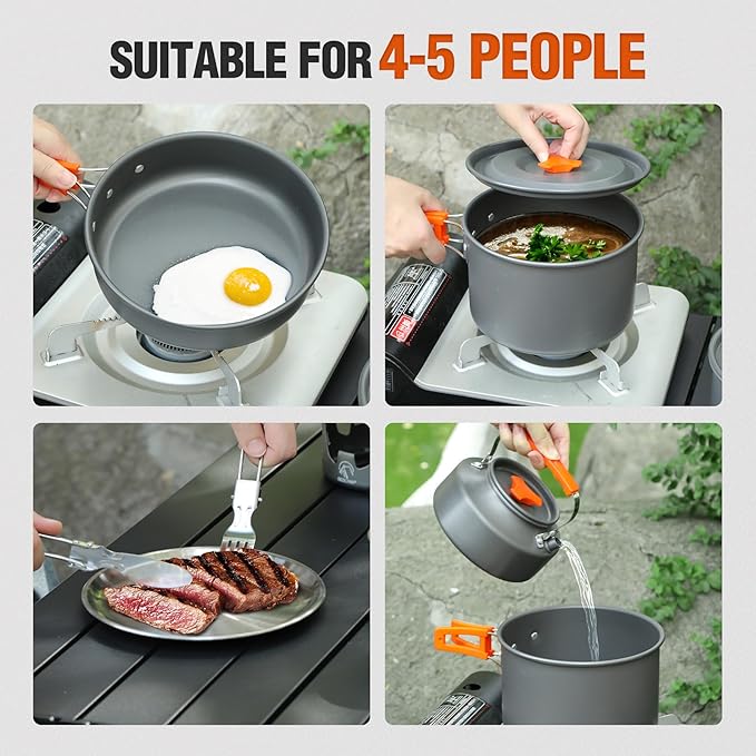 REDCAMP 6/10/11/12/14/15/19 PCS Camping Cookware Mess Kit Camping Gear Campfire Utensils