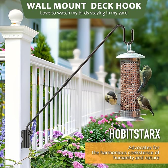 Wall Mount Heavy Duty Deck Hook-28 Inch Extended Reach Plant Hangers Outdoor -Bird Feeder Hanger