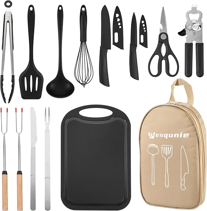 Camping Essentials Cookware Cooking Utensils Set - Portable Camp Kitchen Mess Kit Outdoor