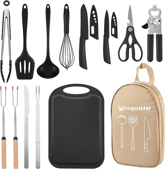 Camping Essentials Cookware Cooking Utensils Set - Portable Camp Kitchen Mess Kit Outdoor