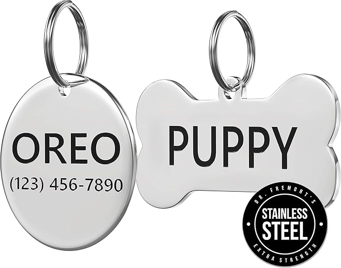 Stainless Steel Pet ID Tag Front and Back Custom for Dog Cat Personalized