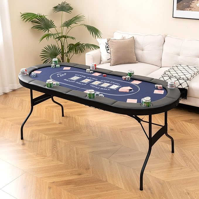 Goplus 72” Poker Table Foldable, 8 Players Card Board Game Table w/Deep Metal Cup Holders, Casino