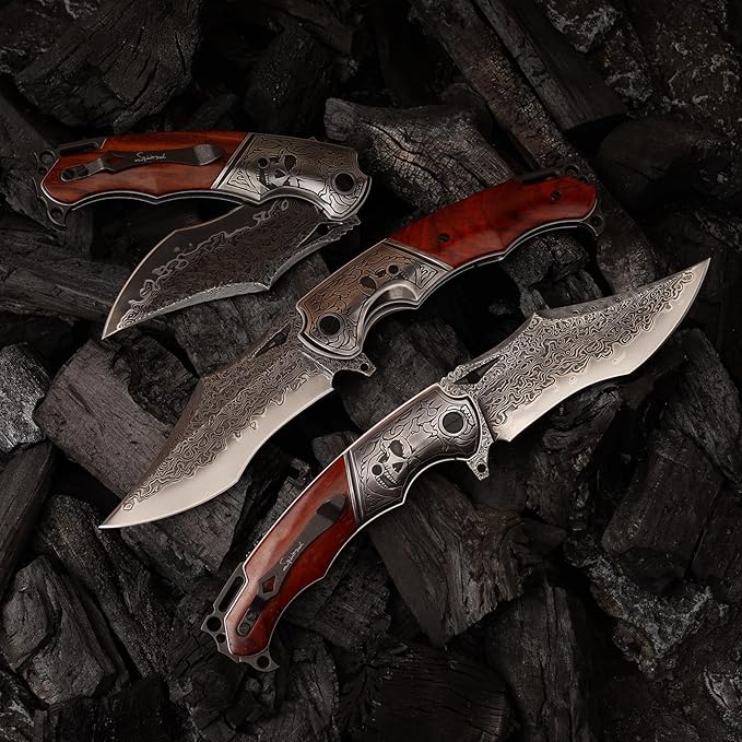 VG10 Core Damascus Steel Folding Knife Suitable for EDC, 4.13 "rosewood Handle, Lined Lock, Outdoor