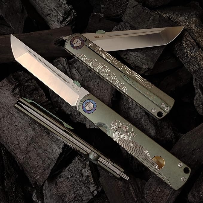 Handmade CPM-S35VN Powder Steel Japanese Pocket Knife, TC4 Titanium Alloy Handle, Camping and