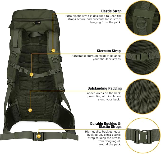 Mardingtop 50L Hiking Backpack,Backpacking Backpack with Rain Cover for