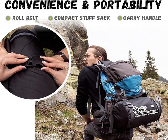 SUITEDNOMAD Large Waterproof Outdoor Stadium Blanket, Windproof and Warm Extra Thick Fleece or