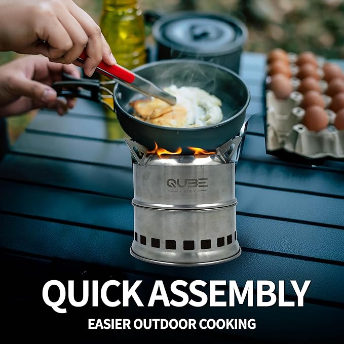 Portable Camping Stove with 3 Fire Starters ??Stainless Steel Wood Burning Mini Camp Stove