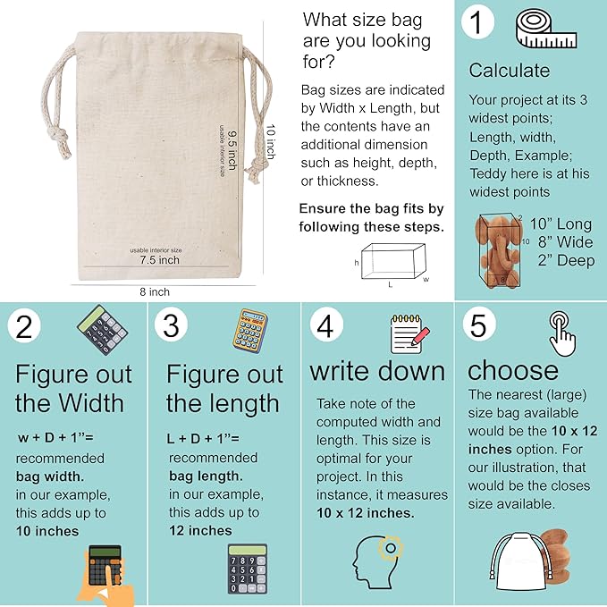 100Pcs 10 x 12 Inches Premium Cotton Muslin Double Drawstring Bags, Reusable Bag Natural Cotton