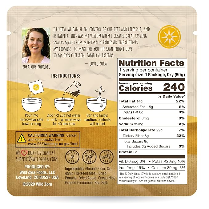 Wild Zora Instant Grain-Free Hot Cereal - Breakfast Cereals, Instant Hot Packets, Sugar, Grain