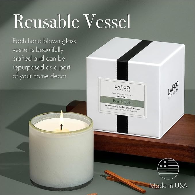 LAFCO New York Signature Candle, Feu de Bois - 15.5 oz, 2 Pack - 90-Hour Burn Time - Reusable, Hand