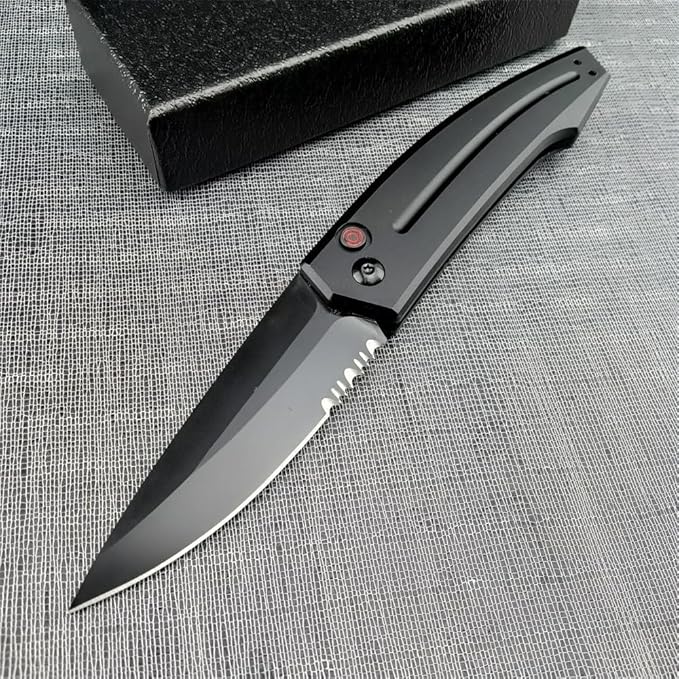 3.31'' D2 Steel Blade Aluminum Handles Speed Safe Botton Fast Opening Folding Knife with Pocket