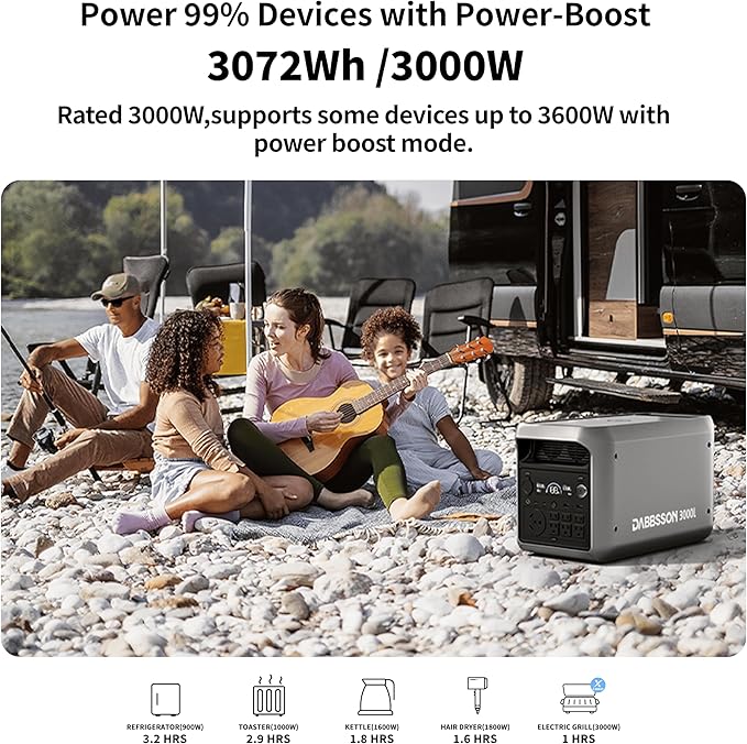 DABBSSON 3000L 3072Wh Solar Generator with 420W Solar Panel, Semi-Solid LiFePO4, 3000W AC