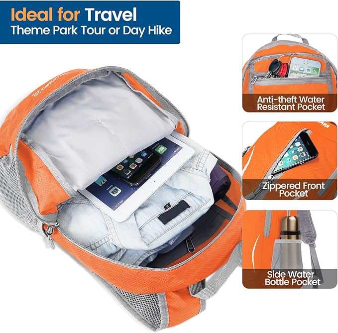 ZOMAKE Ultra Lightweight Packable Backpack 25L, Foldable Hiking Backpacks Water Resistant Small