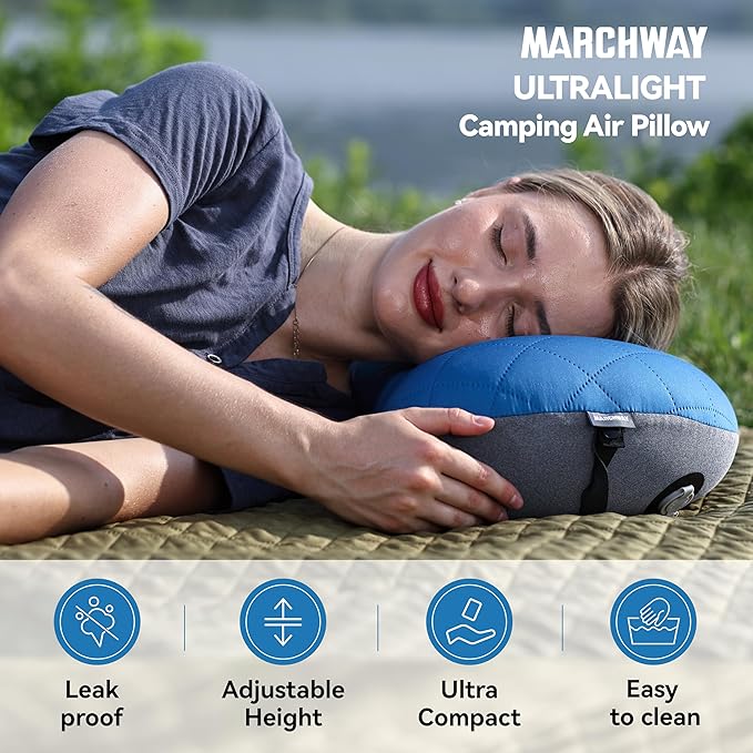 MARCHWAY Ultralight Inflatable Camping Pillow with Soft Washable Cover, Compact Compressible