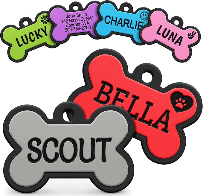 GoTags Silicone Dog Tags, Soundless Pet Tag, Personalized Silent Tag Engraved for Pets with Cute