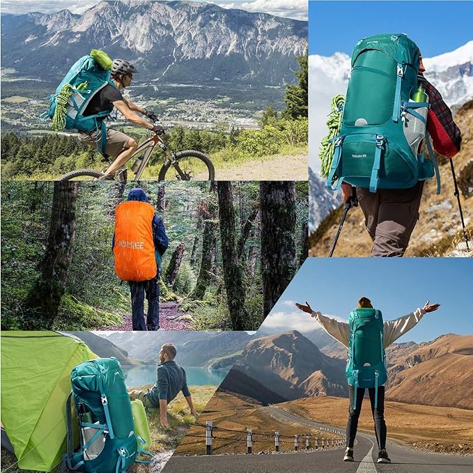 HOMIEE 50L Hiking Backpack Travel Bag Waterproof Camping Rucksack with Rain Cover Lightweight