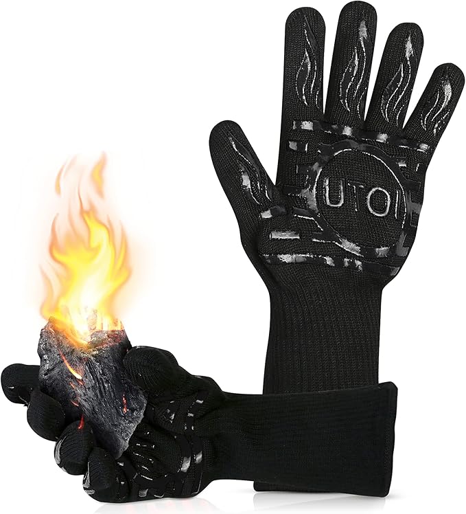 BBQ Grill Gloves, 1472°F Heat Resistant Barbecue Gloves Oven Mitts, Silicone Non-Slip Cooking