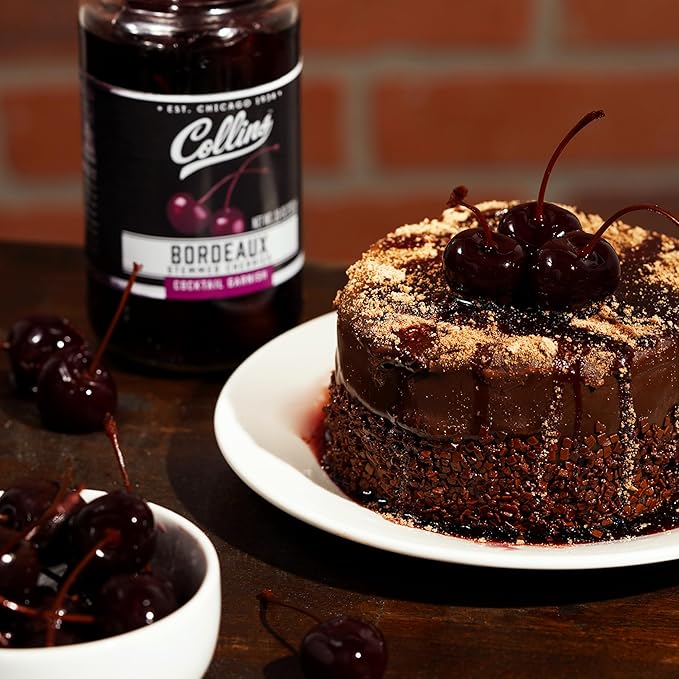 Collins Stemmed Black Cherries for Cocktails, Old Fashioned, Manhattan, and Whiskey Sour, Cocktail