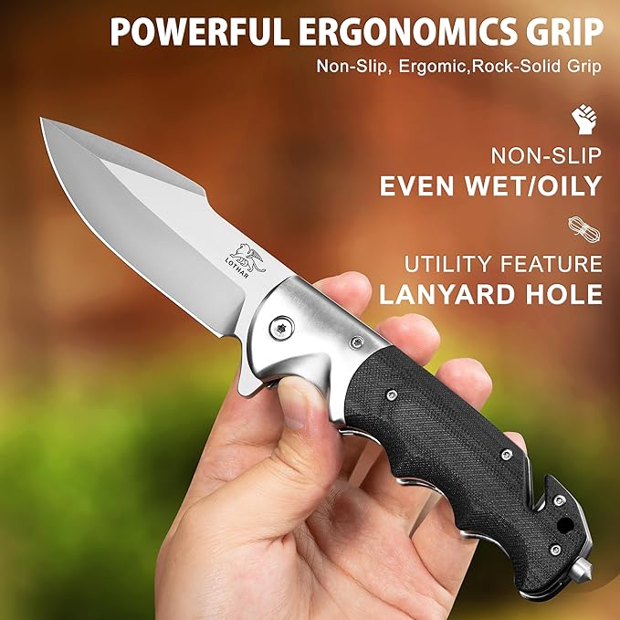 LOTHAR SMAUG Pocket Knife, 3.7 inch D2 Steel Folding Knife with Clip, Sharp Tactical Knife with G10