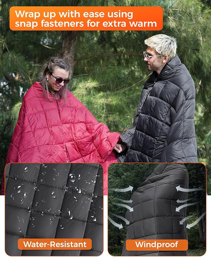 KingCamp Ultralight Camping Blanket, Packable Down Alternative Puffy Wearable Blankets Weatherproof