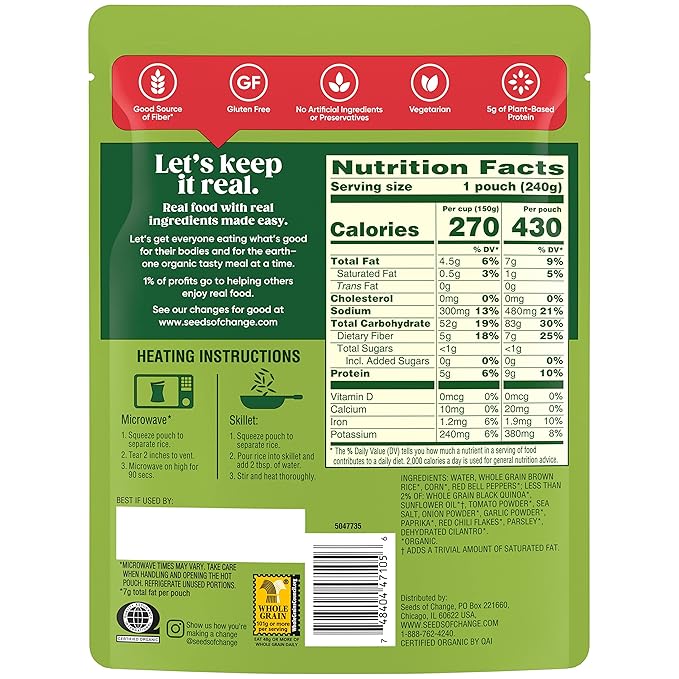 SEEDS OF CHANGE Certified Organic Spanish Style Rice With Quinoa, Peppers & Corn, Organic Food