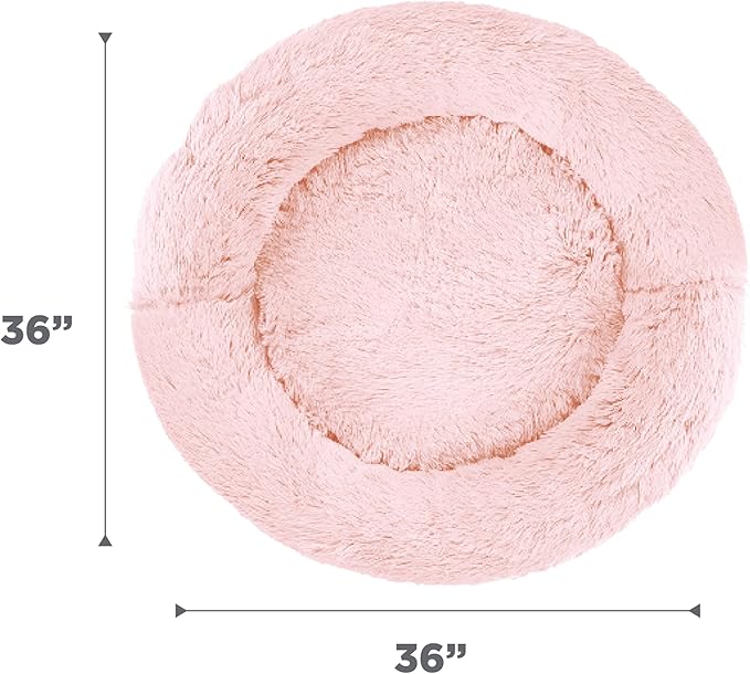 Best Friends by Sheri Original Calming Donut Dog and Cat Bed, Shag Faux Fur, Cotton Candy Pink