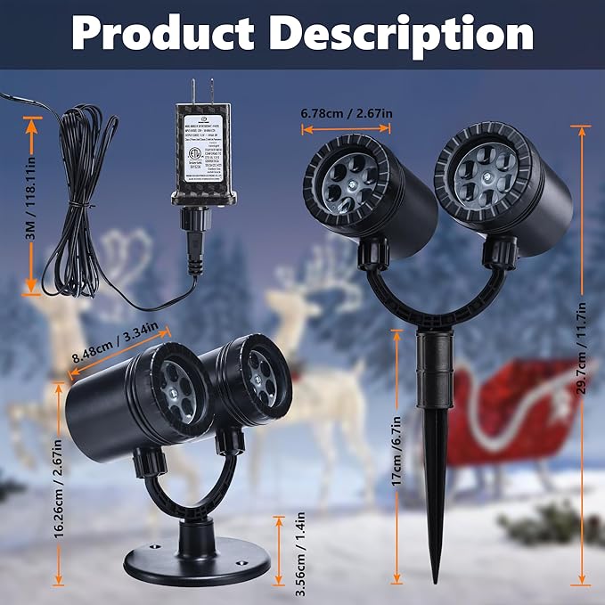 Toodour Christmas Projector Lights Outdoor, Double Head Dynamic Projector Christmas Lights with