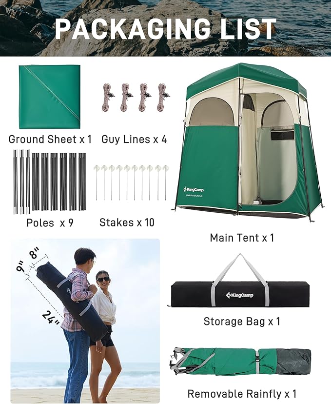 KingCamp Shower Tent, Portable Privacy Tent Outdoor Camping 1/2 Room Toilet Tents with Shower Bag &
