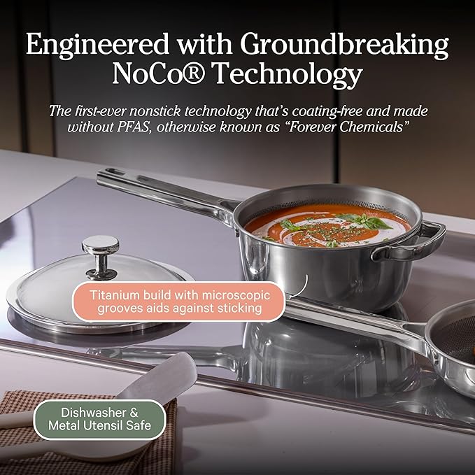 Our Place Titanium Mini Perfect Pot Pro - 2.75 Qt No-Coating Nonstick Pot | Tri-Ply Titanium &