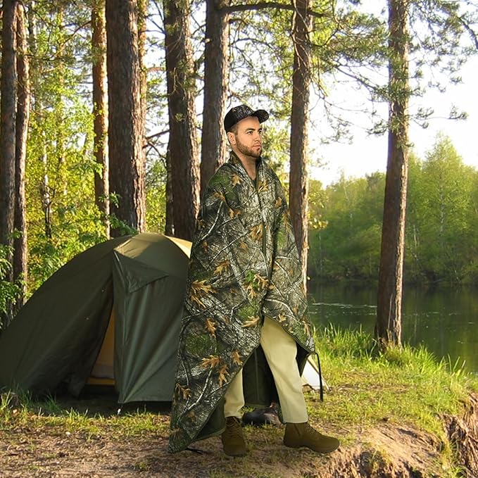 Military Poncho Liner 60”x 79” Camping Blanket Insulation Compact Waterproof for Travel Stadium