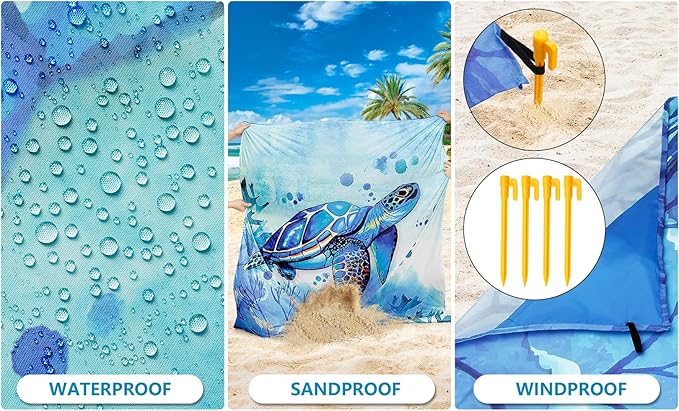 Beach Blanket Waterproof Sandproof Beach Mat 79" X 83"/10'x9'for 2-8 Adults Quick Drying Outdoor