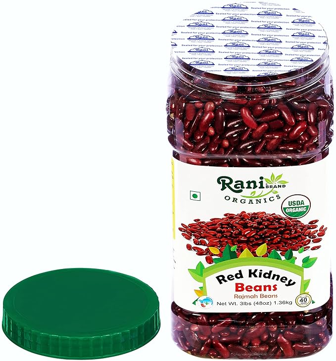 Rani Organic Red Kidney Beans (Rajmah Beans) Light 48oz (3lbs) 1.36kg Bulk PET Jar ~ All Natural |