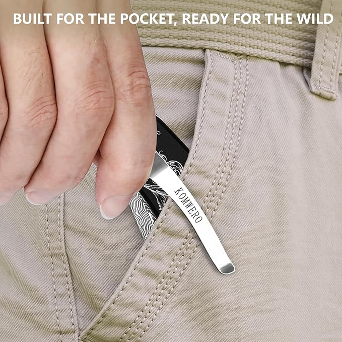 KOMWERO Damascus Pocket Knife with 2.95" VG10 Steel Blade, Folding Knife with Aluminum Alloy