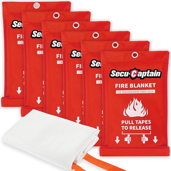 SecuCaptain Emergency Fire Blanket for Home and Kitchen - 6 Pack 40"x40" Flame Suppression