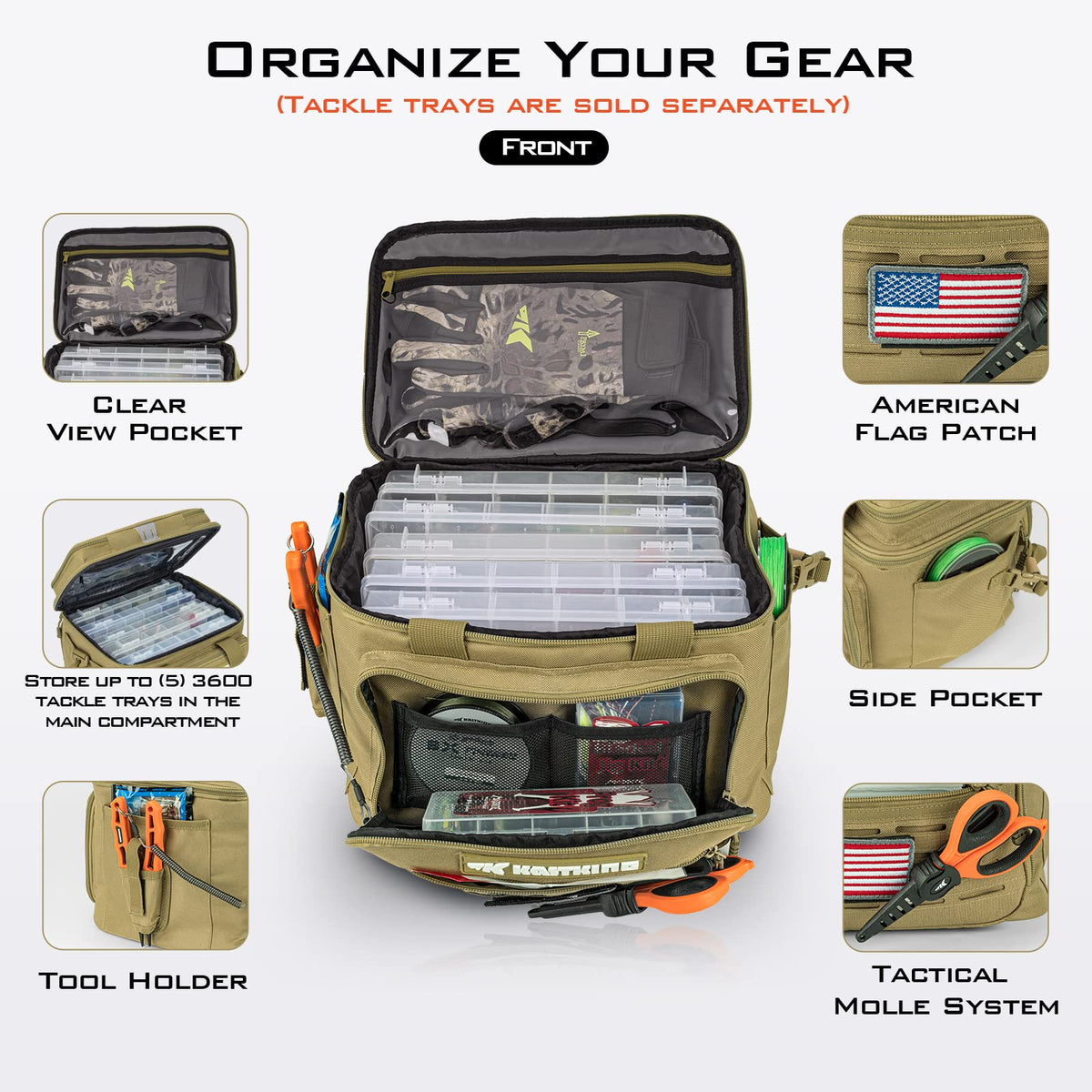 KastKing KarryAll Fishing Tackle Bag, Saltwater & Freshwater Gear Storage