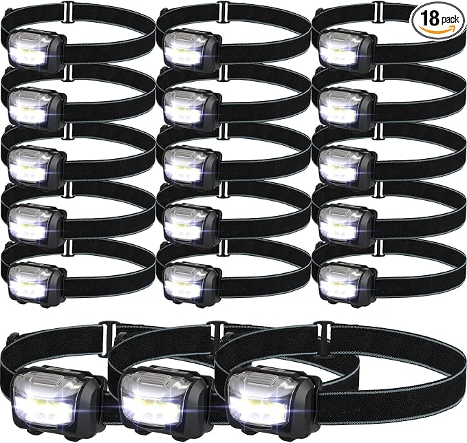 Macarrie 18 Pack LED Headlamps IPX4 Waterproof 3 Modes Headlamp Flashlight Bright Head Lights