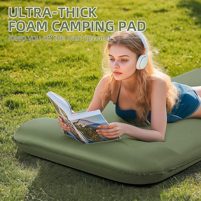 Memory Sleeping Pad, 3.1" Ultra-Thick Foam Sleeping Mats for Camping, Easy Inflate&Deflate,9.5