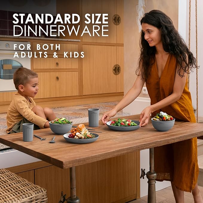 Wheatstraw Dinnerware Set For 4 - Dishwasher Microwave Plates For Heating Food - Unbreakable Wheat