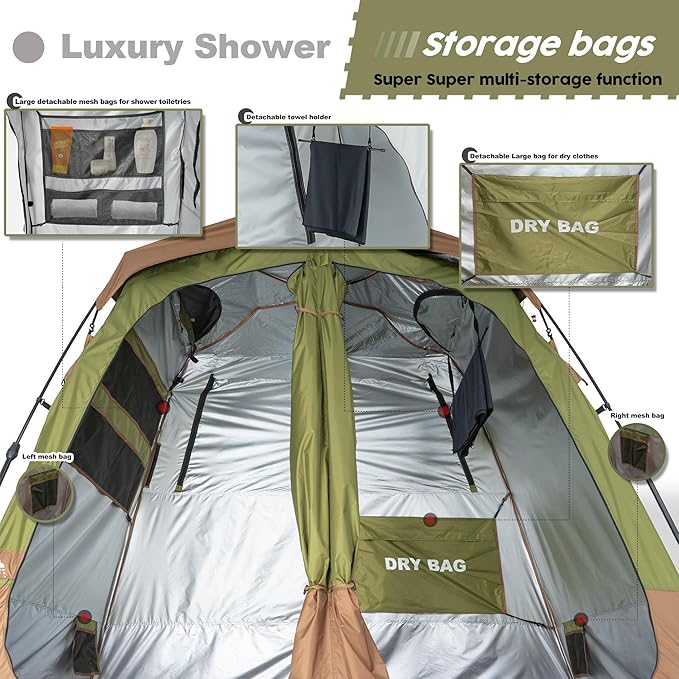 Camping Shower Tent Deluxe Changing Room Easy Set Up Privacy Shelter,Large Toilet Tent with Floor