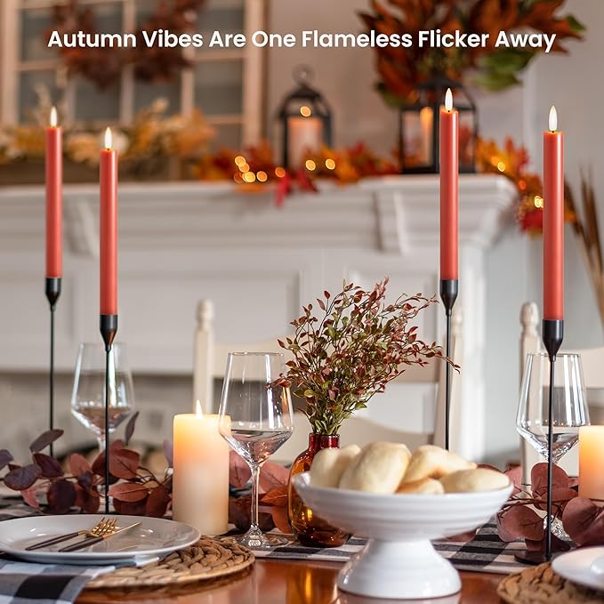 Terra Cotta Flameless Taper Candles with Remote and Timer, 6 Pack LED Candlesticks, 10 Inch Fall