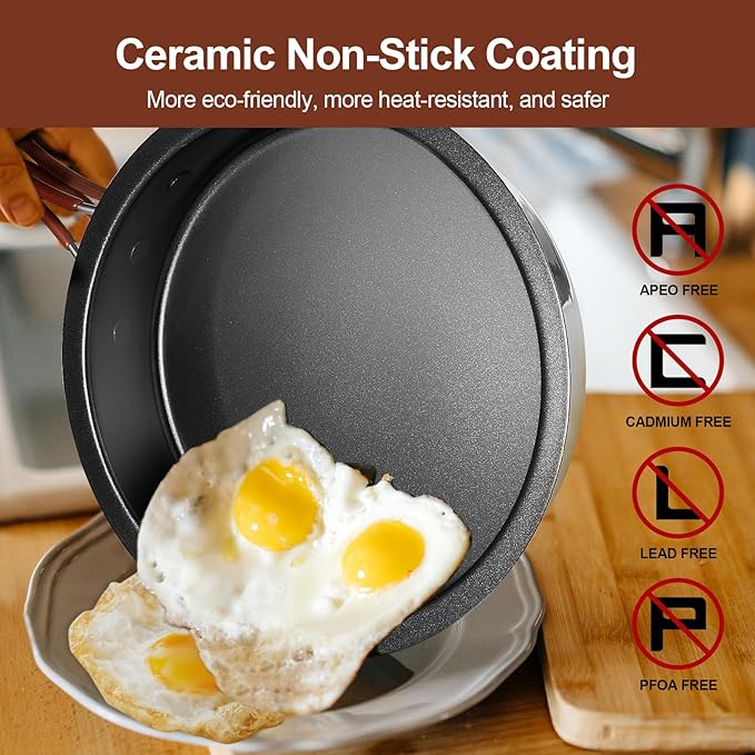 Odoland 10pcs Camping Cookware Stainless Steel Camping Pot and Pan Set with Plate Bowl Fork Knife