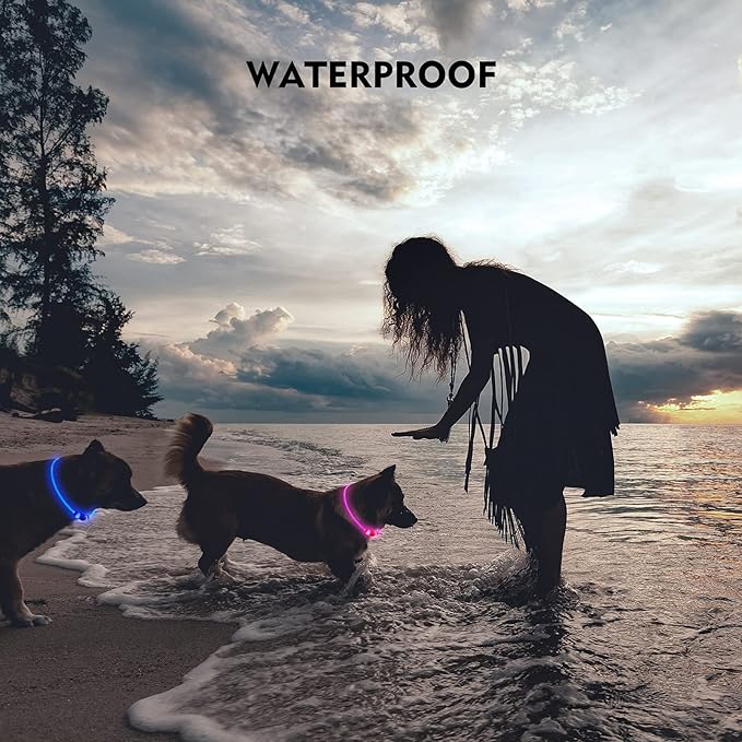 LED Dog Collar, Rechargeable Light Up Dog Collars,IP67 Waterproof Dog Lights for Night