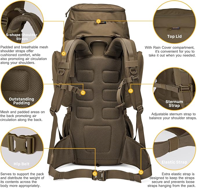 Mardingtop 60L Military Internal Frame Backpack for Hiking,Camping,Hunting,Rucksack Backpack with