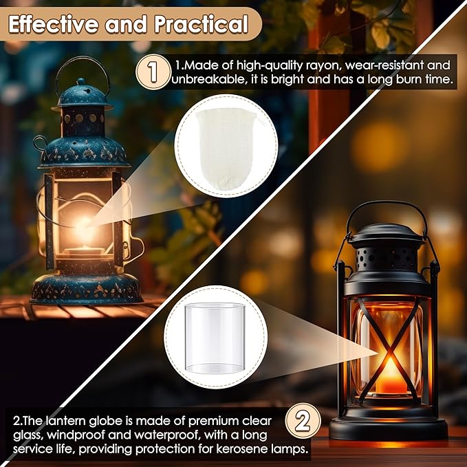 11 Pcs Propane Lantern Mantles with Glass Replacement Globe, Standard Lantern Replacement Parts U