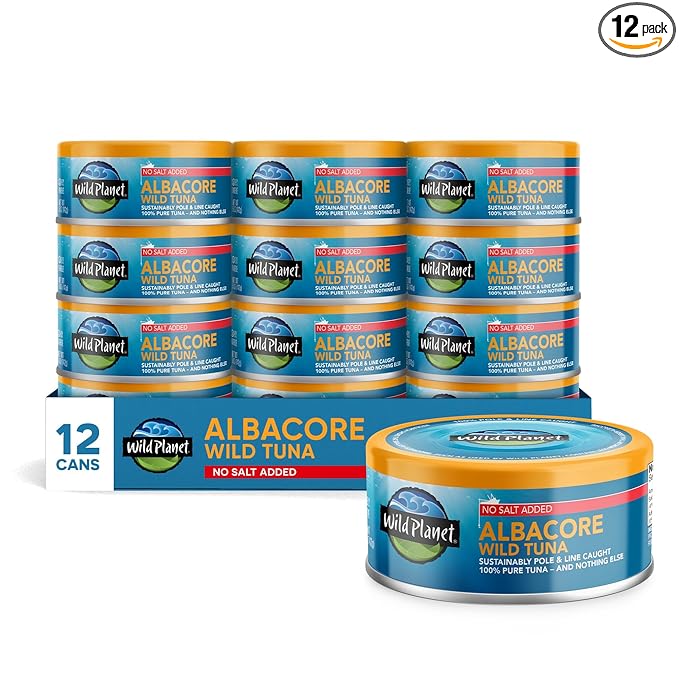Wild Planet Wild Albacore Tuna, No Salt Added, Canned Tuna, Sustainably Wild-Caught, Non-GMO