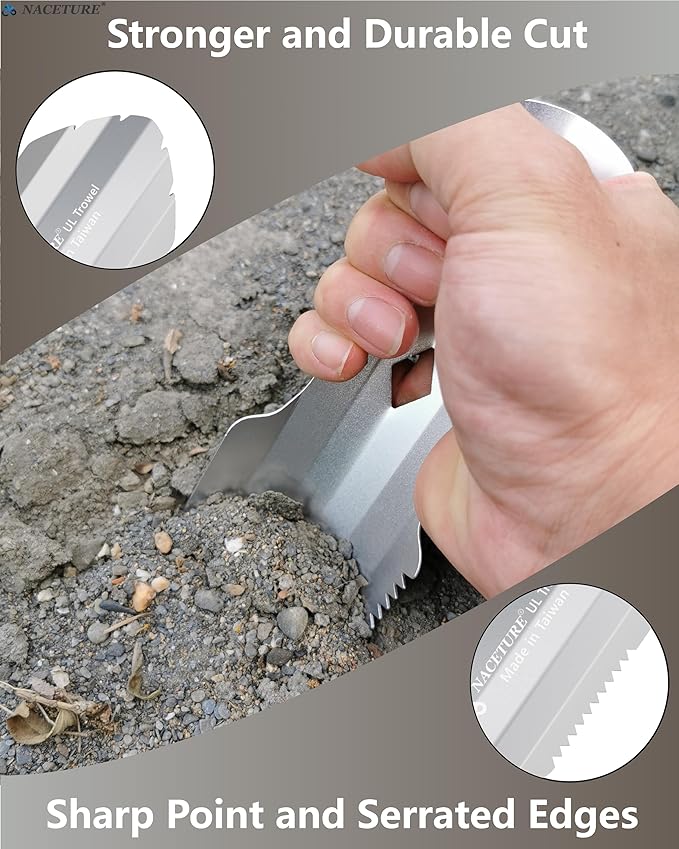 NACETURE Ultralight Backpacking Trowel Aluminum Shovel Small Potty Multitool with Longer Handle