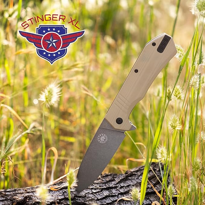 Off-Grid Knives - STINGER XL Folding Knife, 154CM Steel, Full Flat Grind, G10 Scales, Ceramic