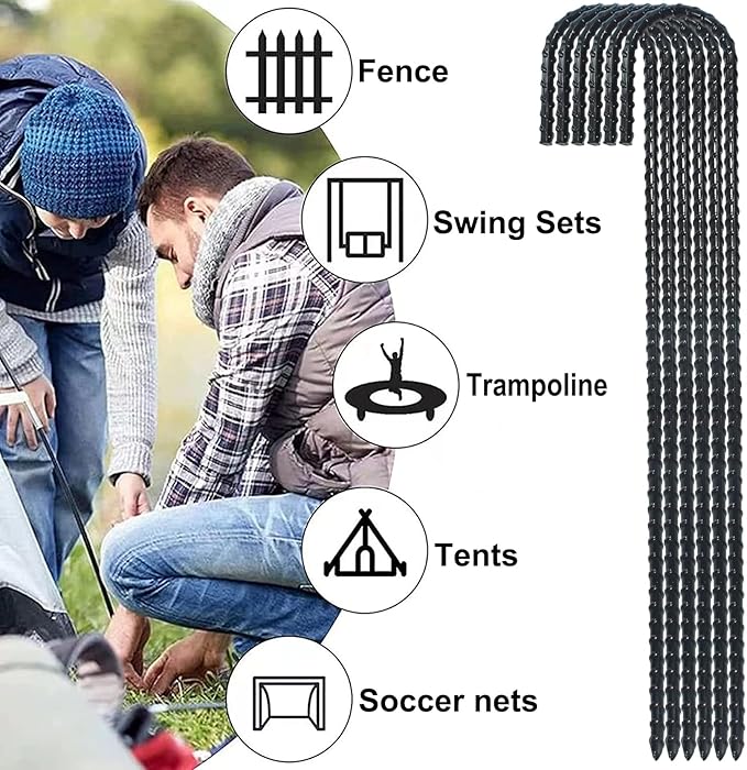 16 Inch Ground Rebar Stakes, J Hook Extra Heavy Duty Rust Proof Coated Steel Ground Anchors with