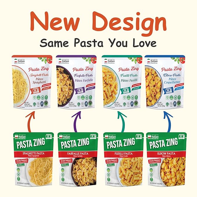 Pasta Zing Microwavable Variety Pasta Pack of 7 | 2x Farfalle | 3x Spaghetti, 2x Fusilli Pasta |