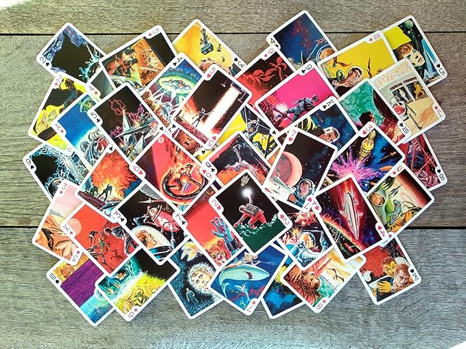 Battles with Aliens Playing Cards (Poker Deck 54 Cards All Different) Vintage Retro SciFi Space